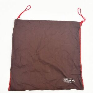 COACH Brown Drawstring Purse Handbag Dust Bag Pouch Red Trim 13" H x 13.5" W‎